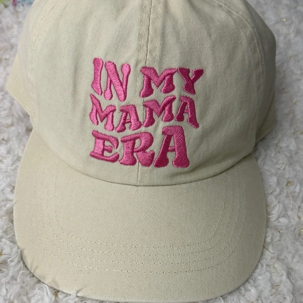 Beige Cap with Pink Embroidery In‎ my MAMA era